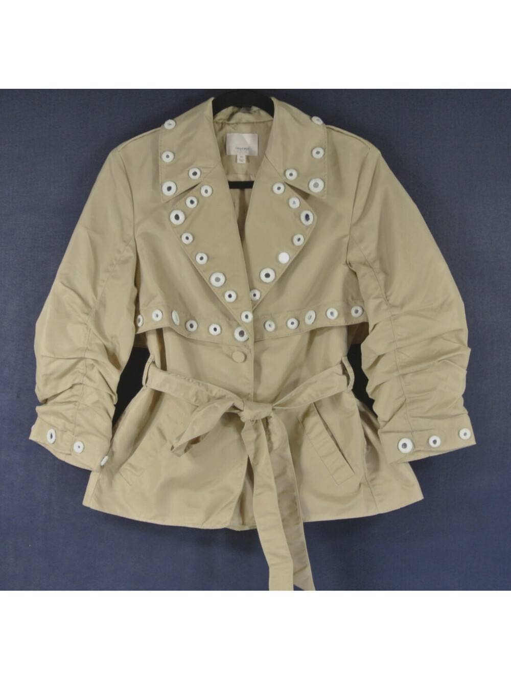 NEW, Cinq a Sept Crochet Mirrors Short Yates Trench in Khaki Ivory Sz XS #SJ2510 - Picture 6 of 10